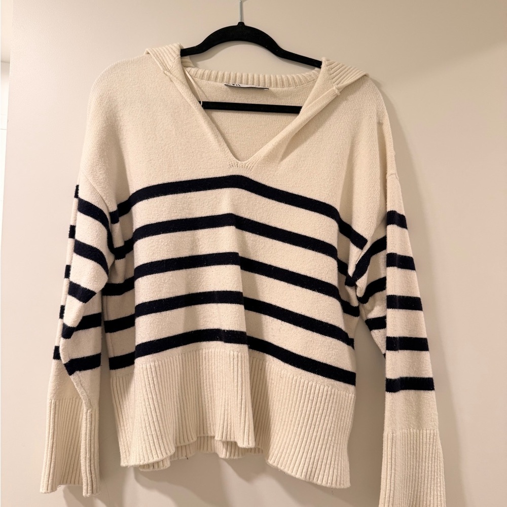Zara Striped Cream and Black Women's Sweater